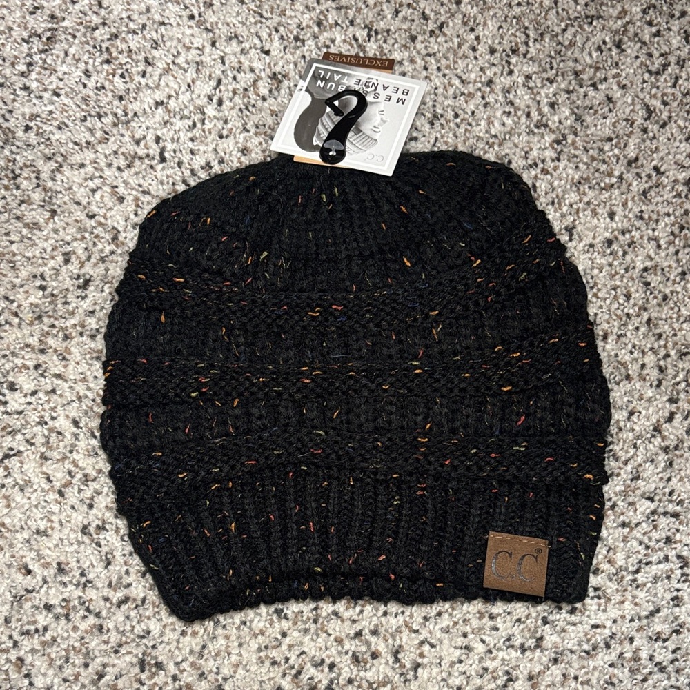 Black Knit Hat with Multicolor Speckles